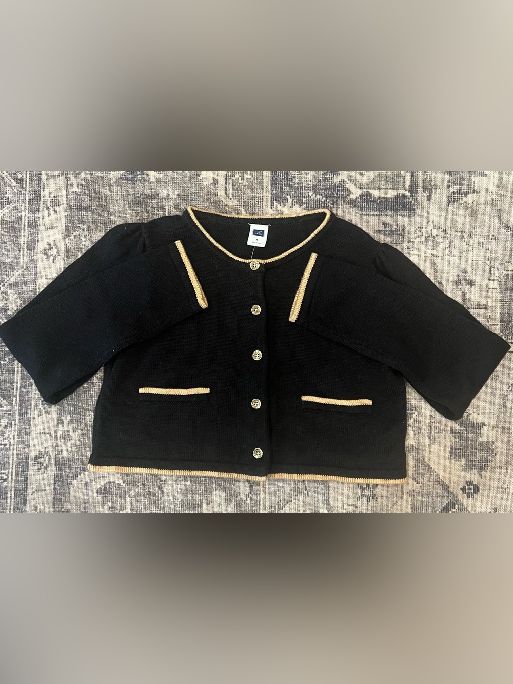 Janie and Jack Black Knit Jacket with Gold Trim